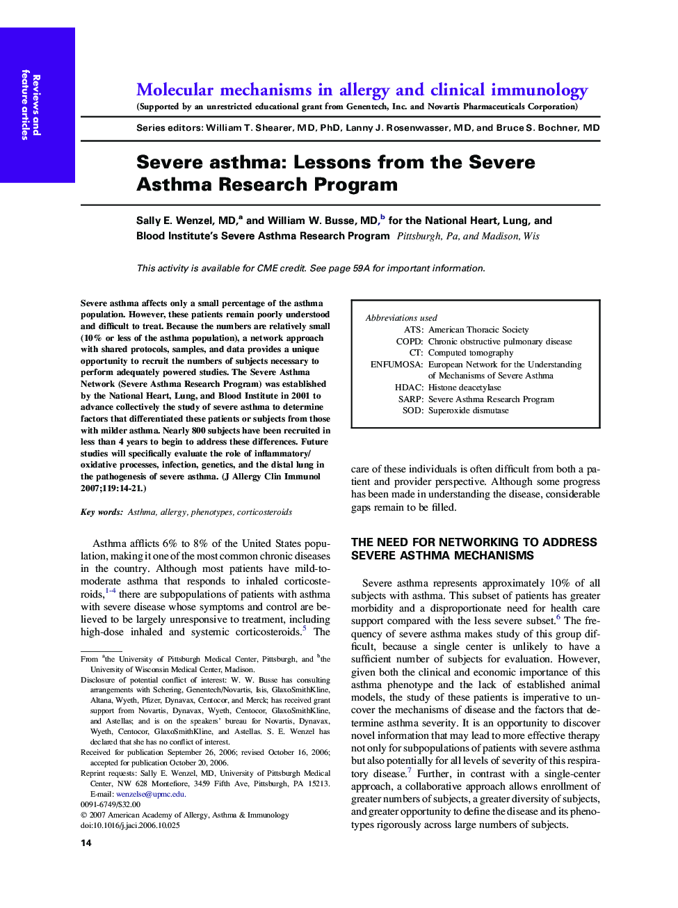 Severe asthma: Lessons from the Severe Asthma Research Program 