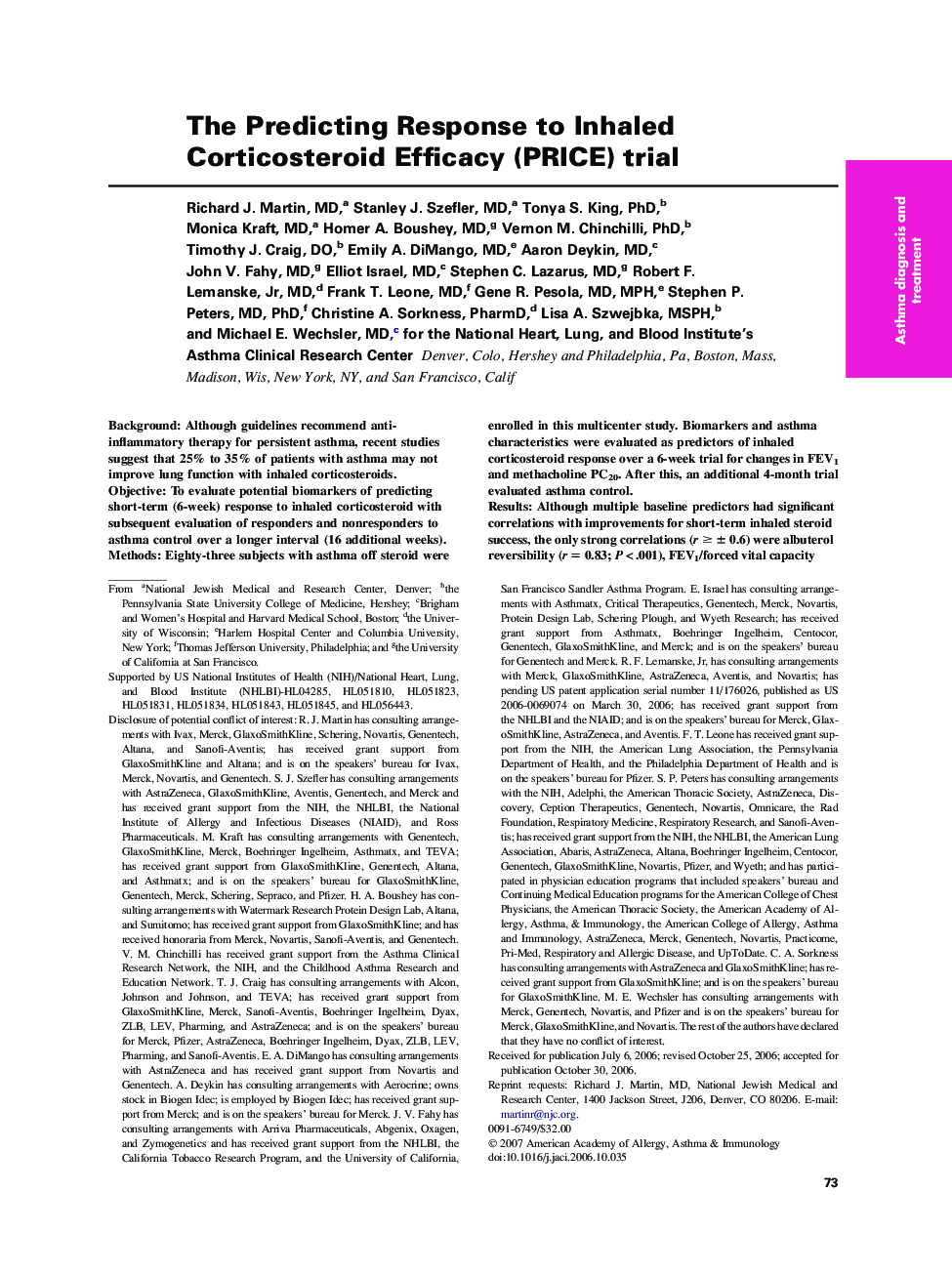 The Predicting Response to Inhaled Corticosteroid Efficacy (PRICE) trial 