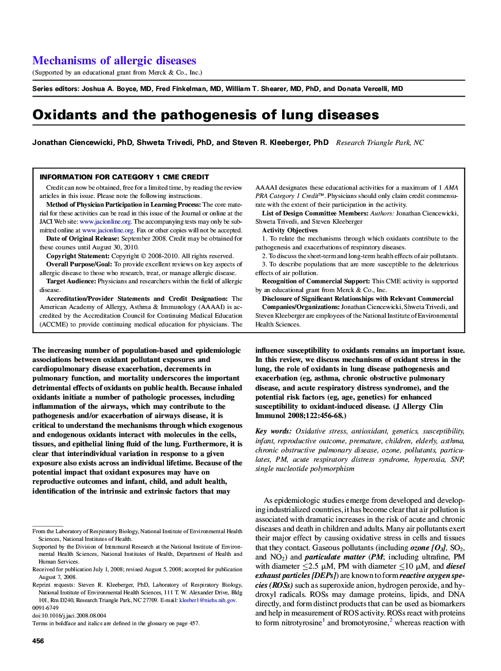 Oxidants and the pathogenesis of lung diseases 