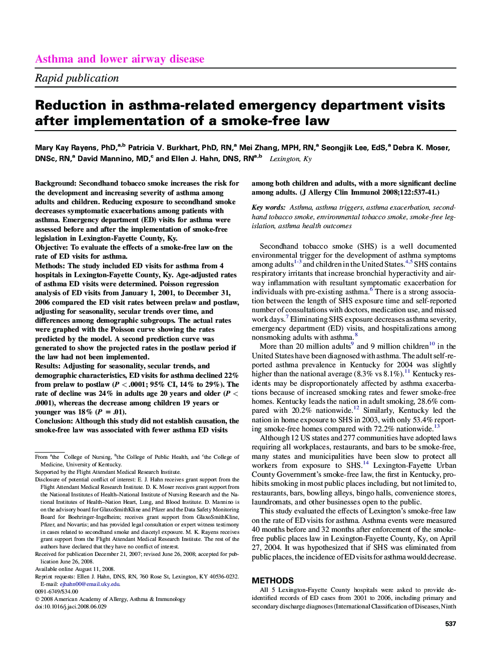 Reduction in asthma-related emergency department visits after implementation of a smoke-free law