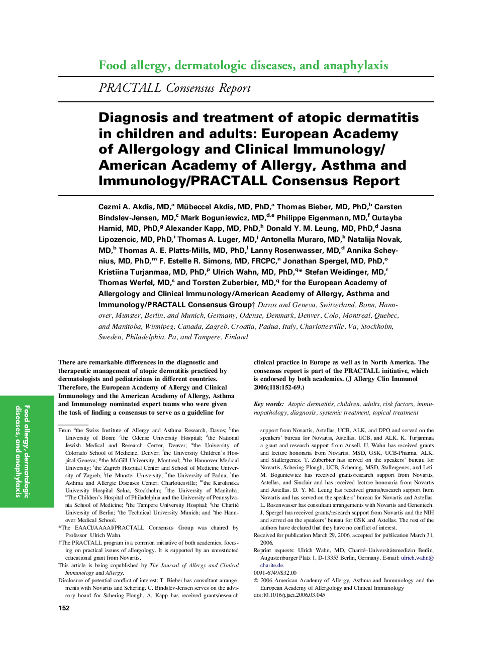 Diagnosis and treatment of atopic dermatitis in children and adults: European Academy of Allergology and Clinical Immunology/American Academy of Allergy, Asthma and Immunology/PRACTALL Consensus Report 