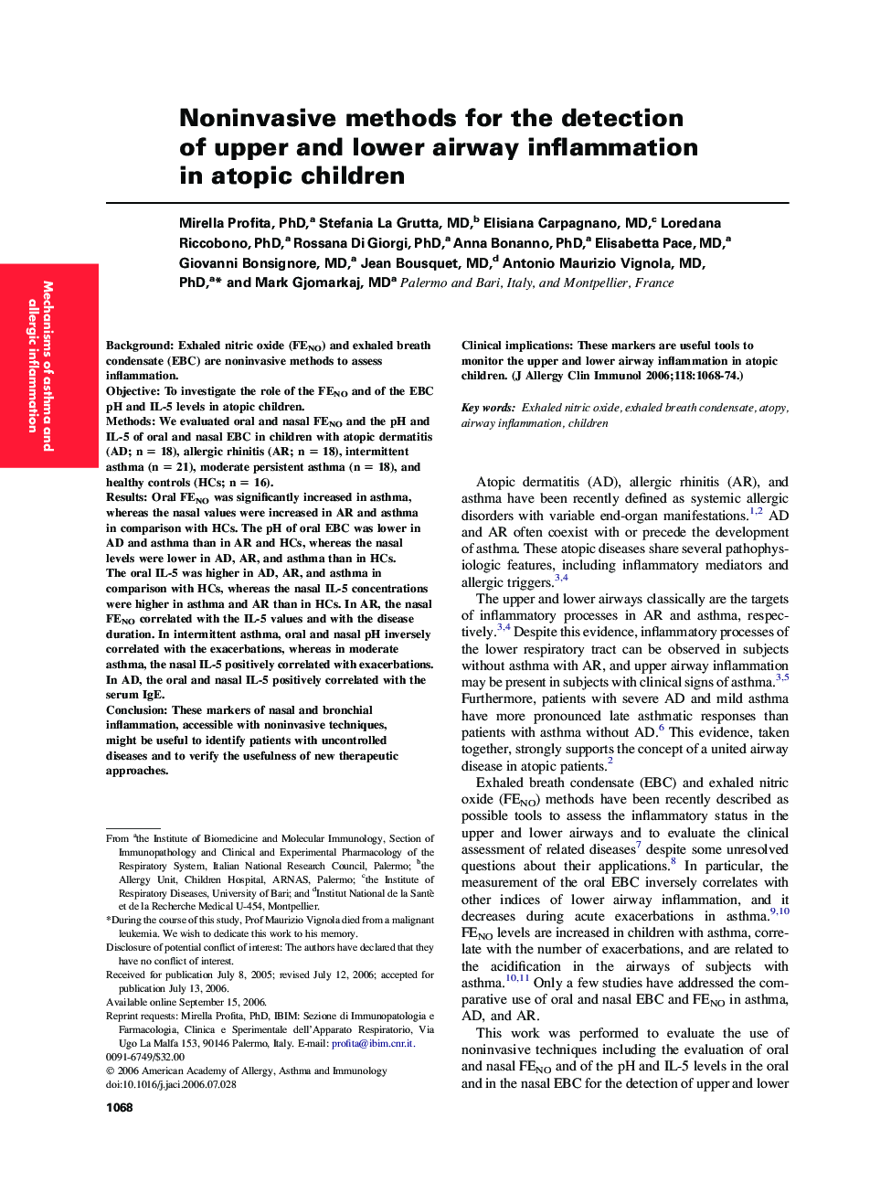 Noninvasive methods for the detection of upper and lower airway inflammation in atopic children 