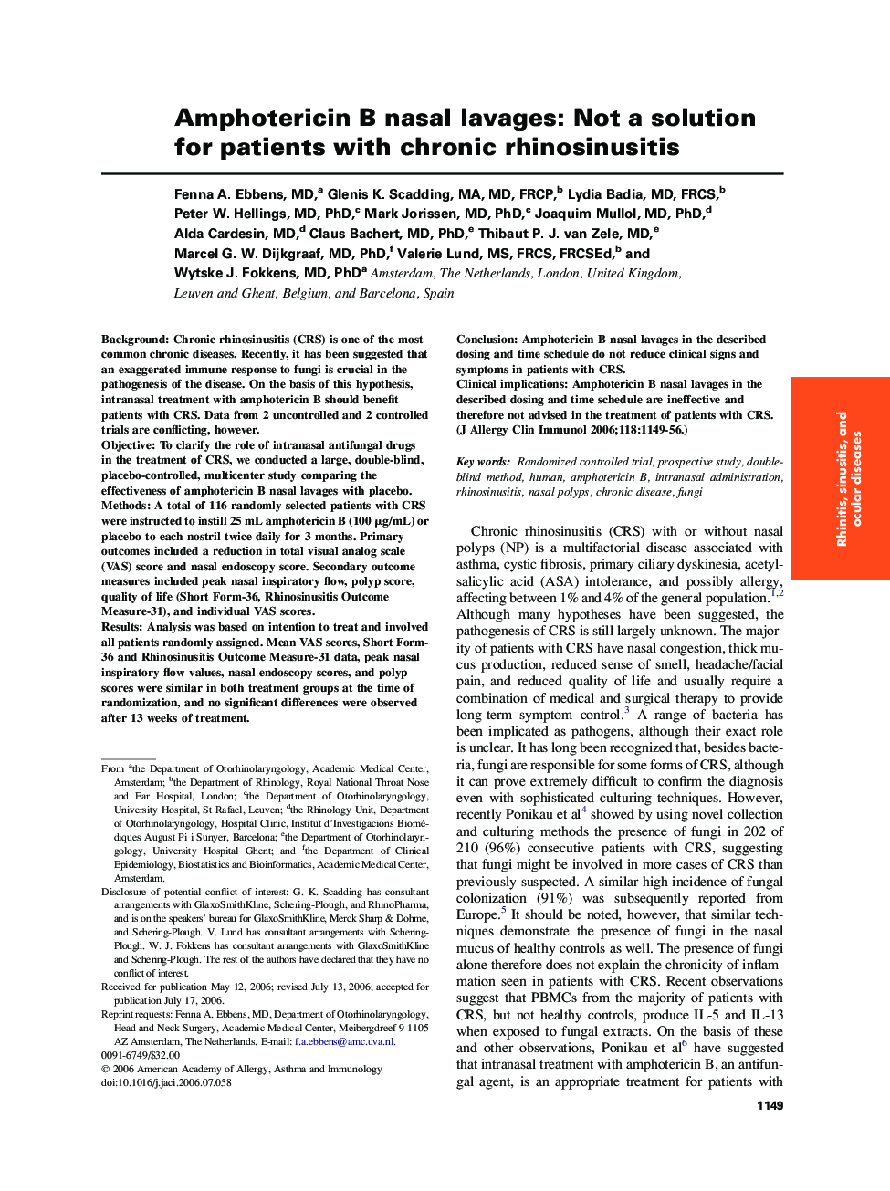 Amphotericin B nasal lavages: Not a solution for patients with chronic rhinosinusitis 