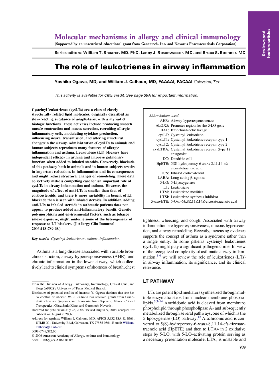 The role of leukotrienes in airway inflammation 