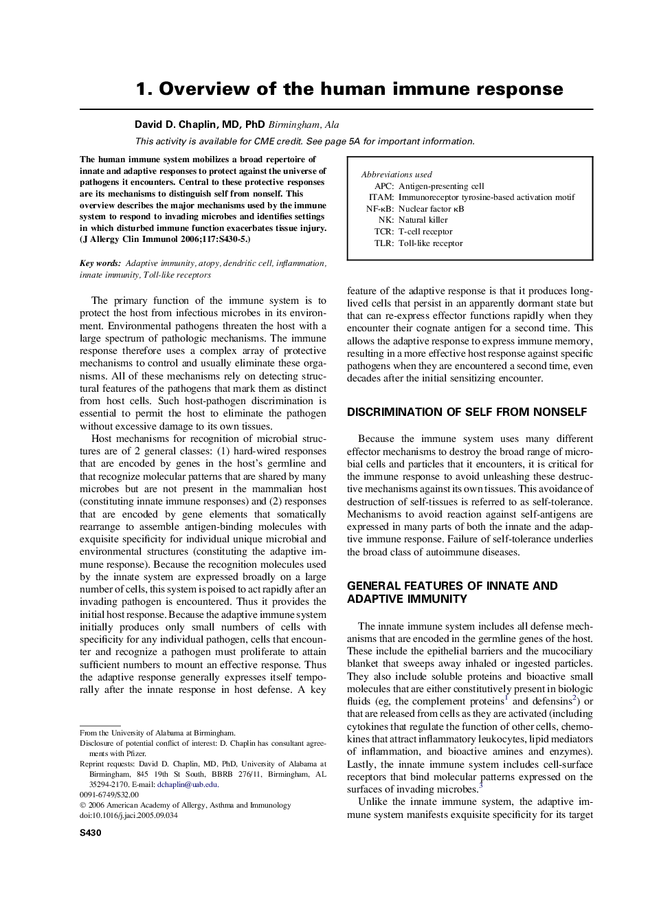 1. Overview of the human immune response 