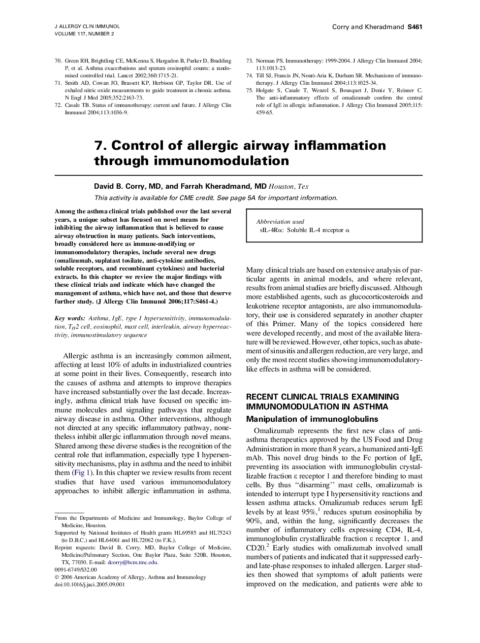 7. Control of allergic airway inflammation through immunomodulation