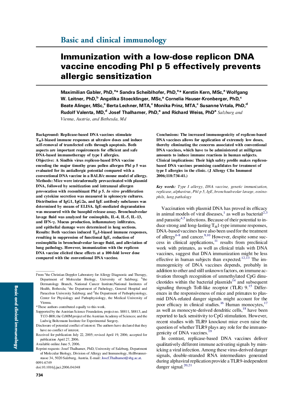 Immunization with a low-dose replicon DNA vaccine encoding Phl p 5 effectively prevents allergic sensitization 