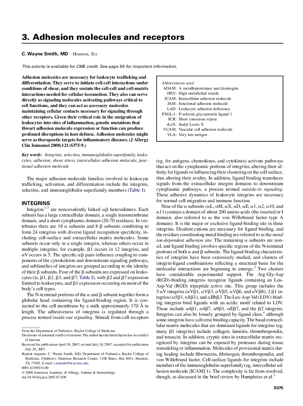 3. Adhesion molecules and receptors 