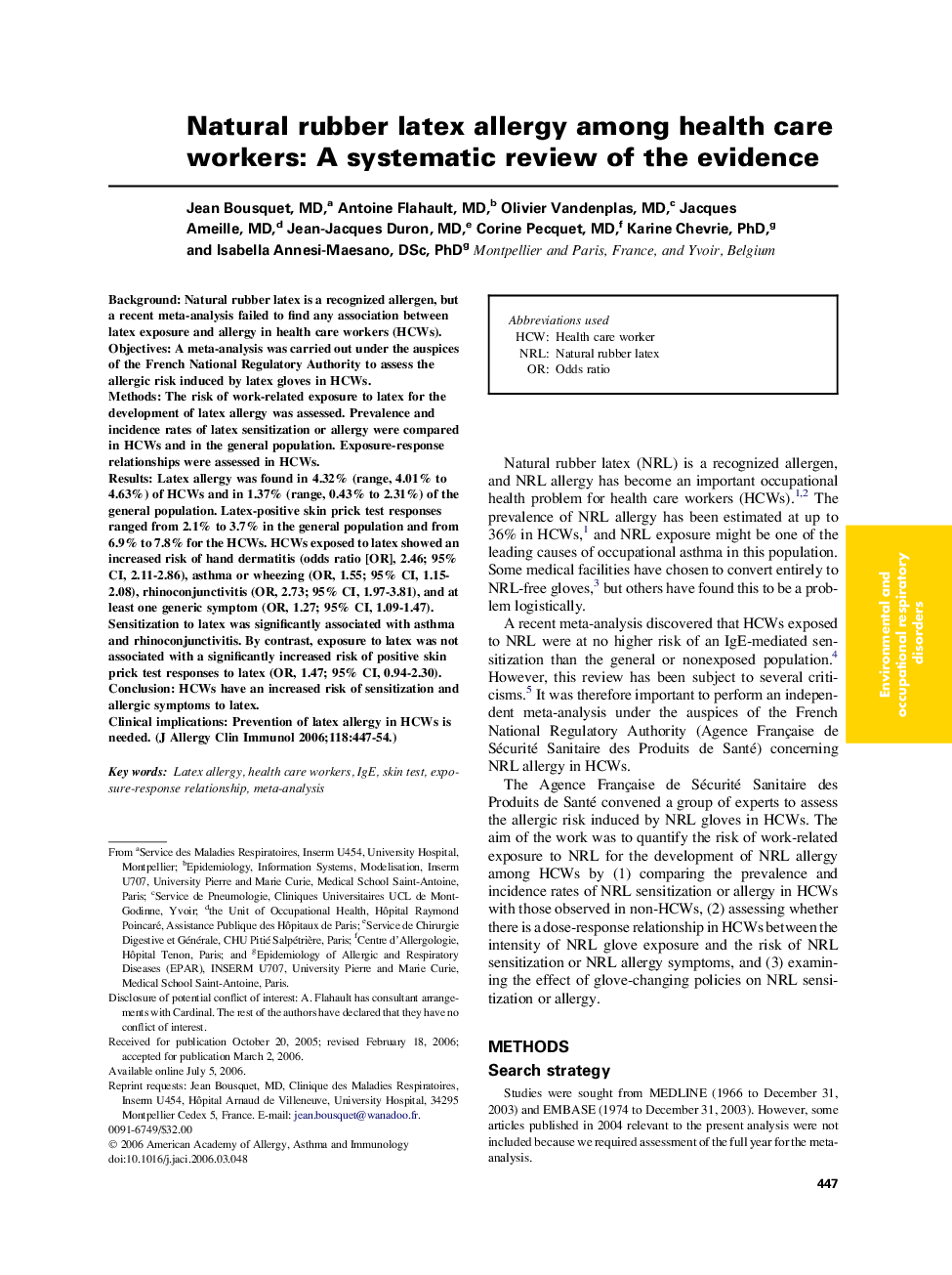 Natural rubber latex allergy among health care workers: A systematic review of the evidence 