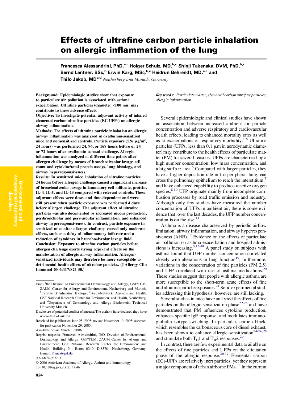 Effects of ultrafine carbon particle inhalation on allergic inflammation of the lung 