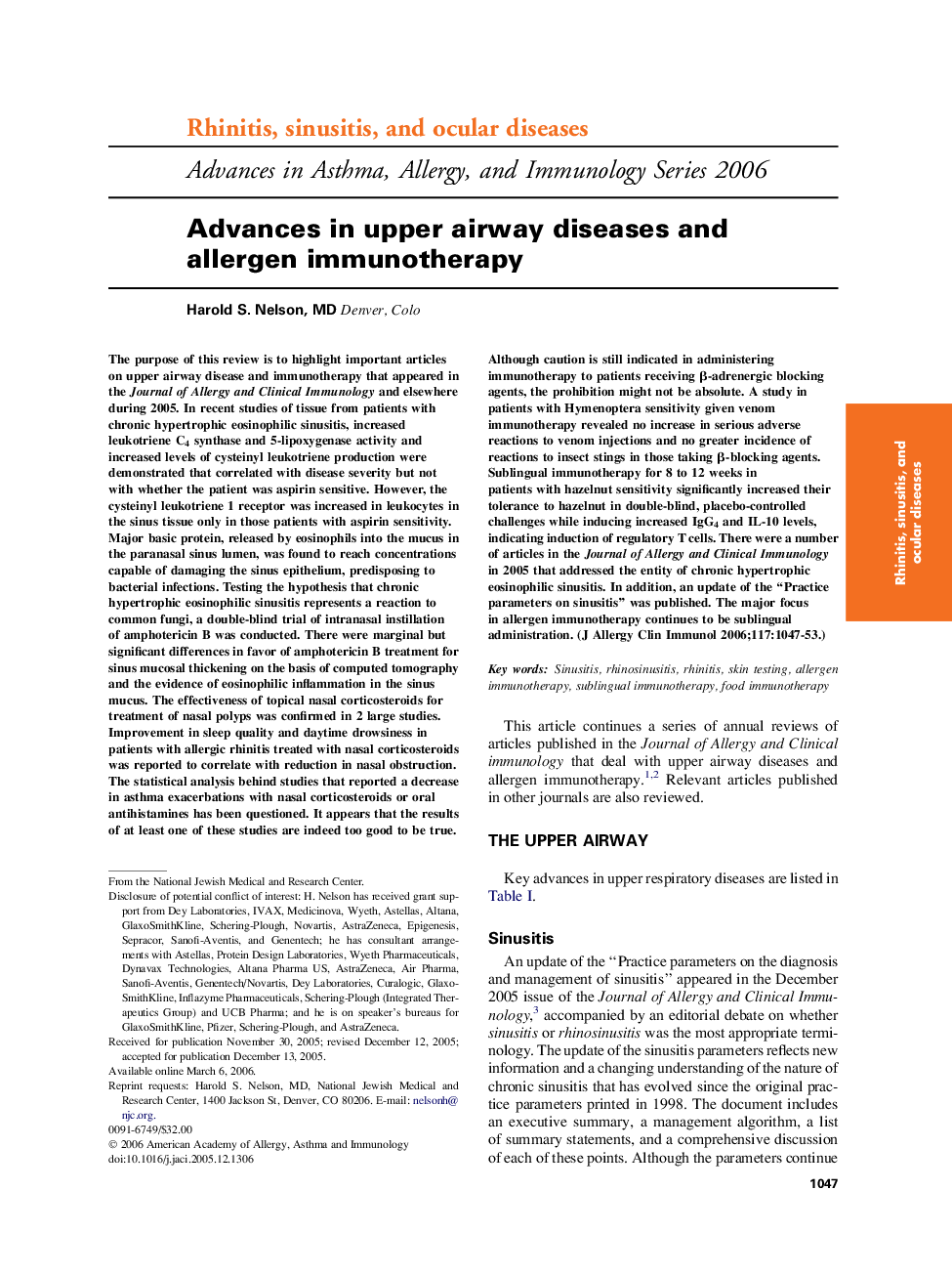 Advances in upper airway diseases and allergen immunotherapy 