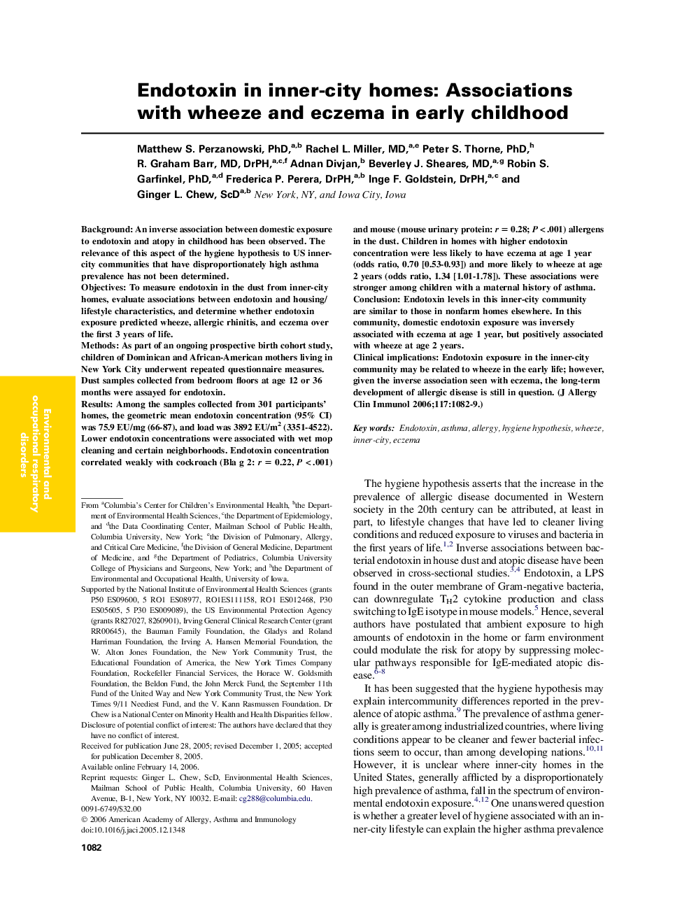 Endotoxin in inner-city homes: Associations with wheeze and eczema in early childhood 