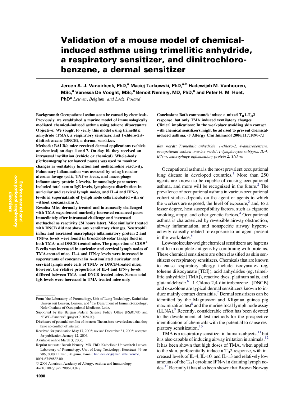 Validation of a mouse model of chemical-induced asthma using trimellitic anhydride, a respiratory sensitizer, and dinitrochlorobenzene, a dermal sensitizer