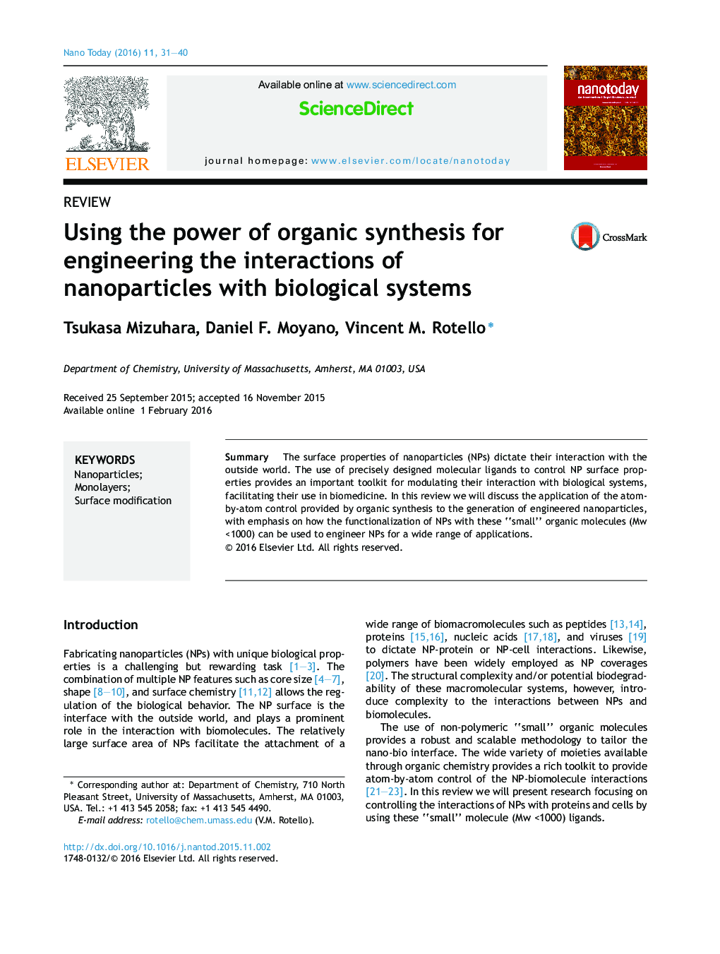 Using the power of organic synthesis for engineering the interactions of nanoparticles with biological systems