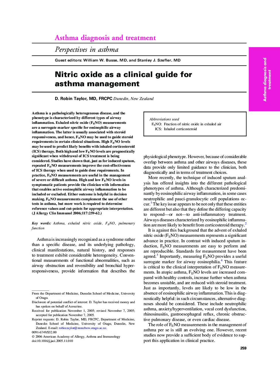 Nitric oxide as a clinical guide for asthma management 