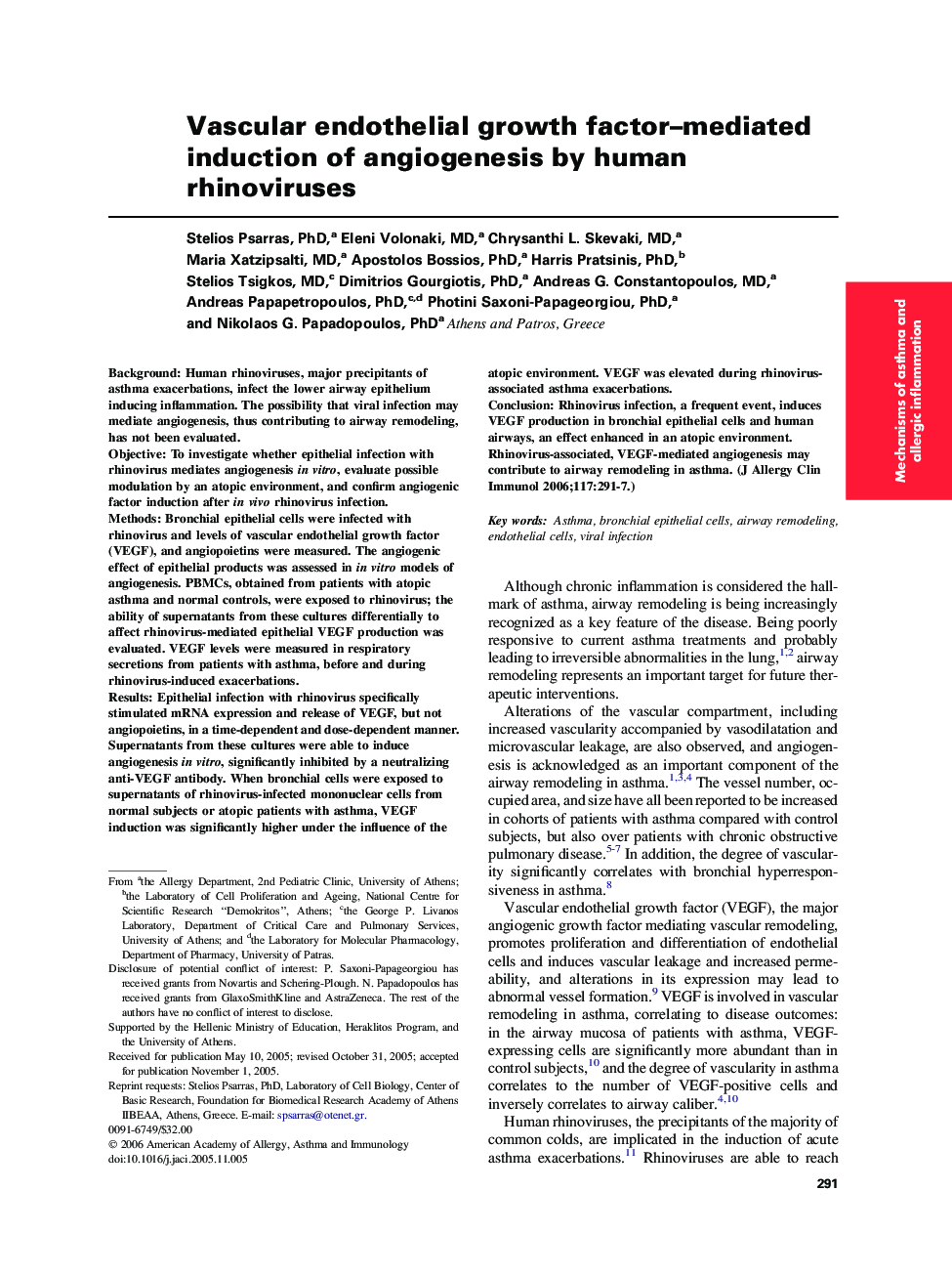 Vascular endothelial growth factor–mediated induction of angiogenesis by human rhinoviruses 