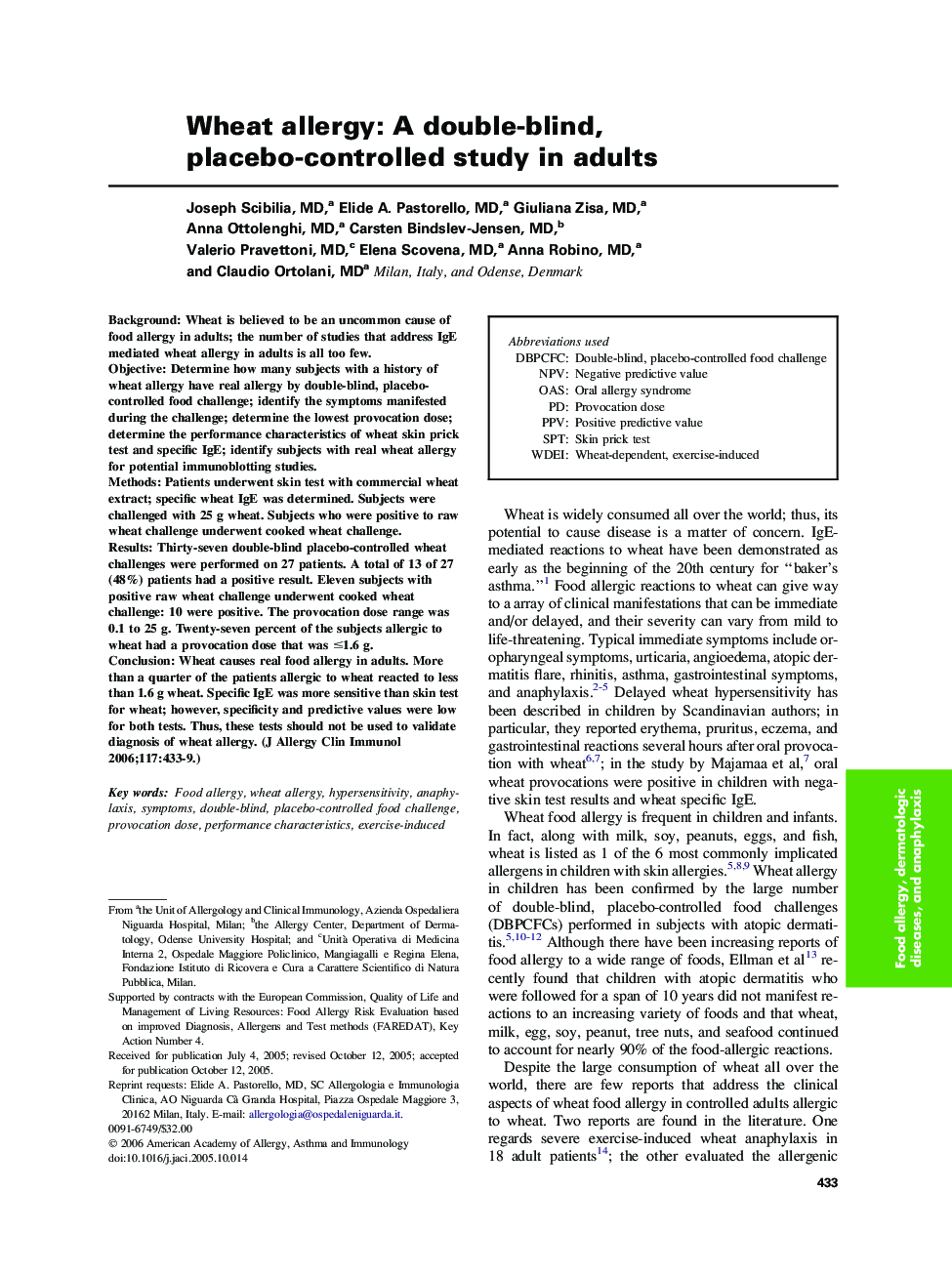 Wheat allergy: A double-blind, placebo-controlled study in adults 