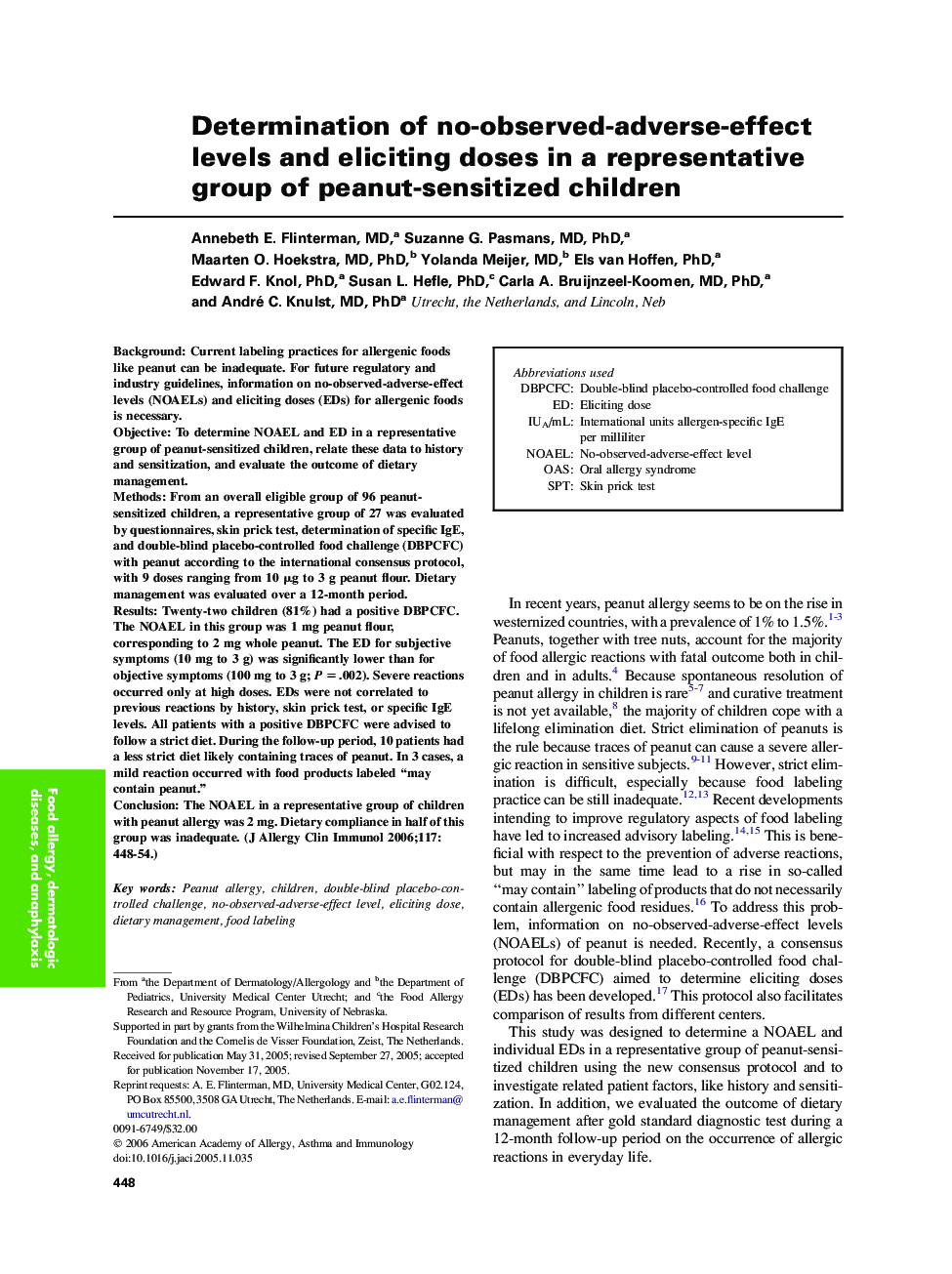 Determination of no-observed-adverse-effect levels and eliciting doses in a representative group of peanut-sensitized children 