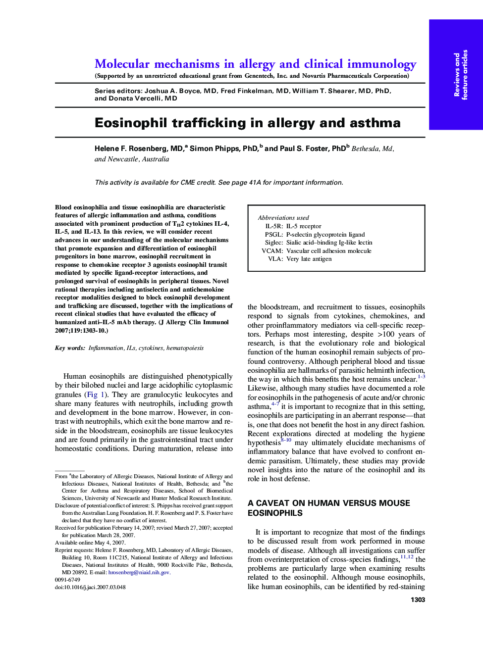 Eosinophil trafficking in allergy and asthma 