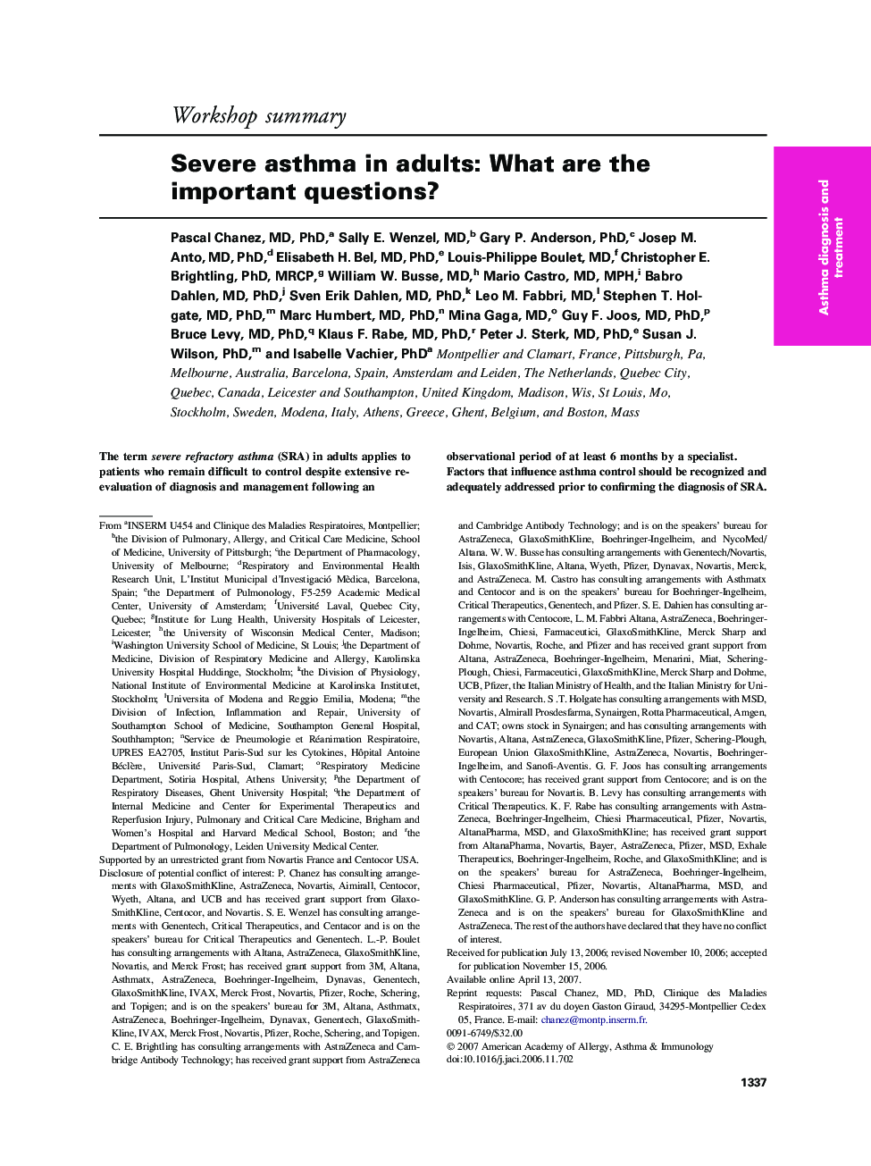 Severe asthma in adults: What are the important questions? 