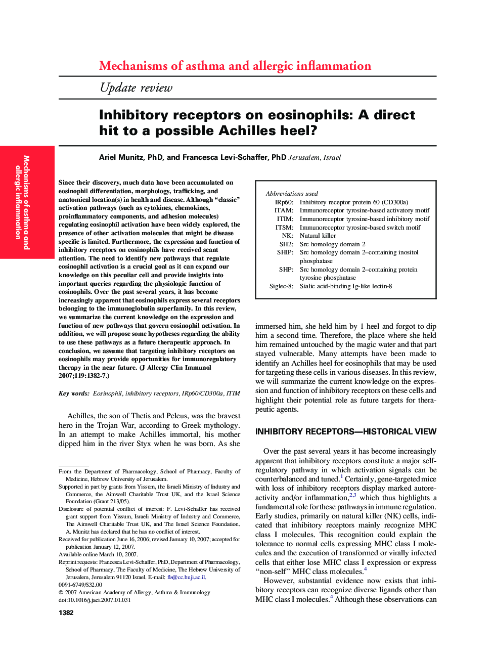 Inhibitory receptors on eosinophils: A direct hit to a possible Achilles heel? 