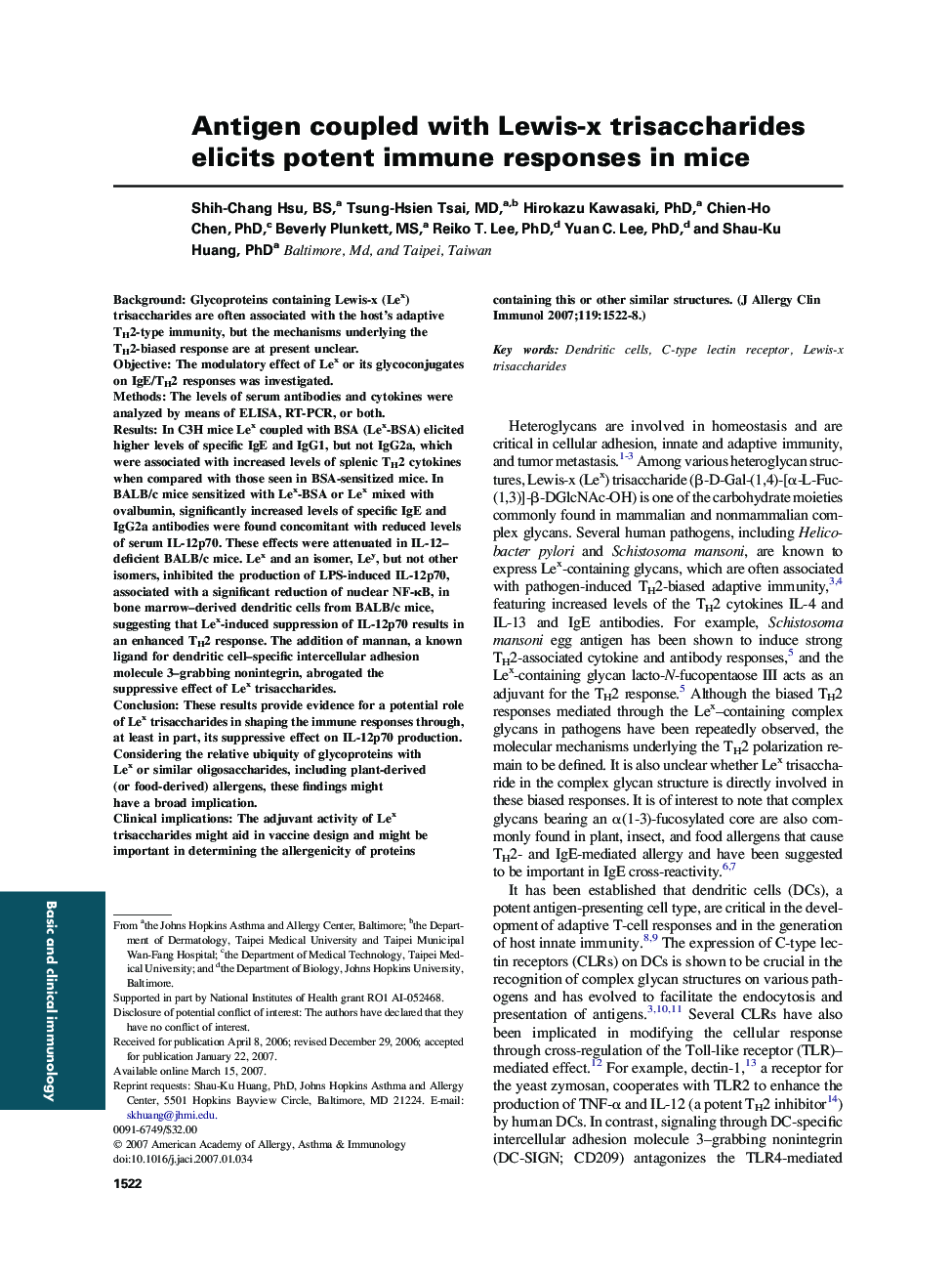 Antigen coupled with Lewis-x trisaccharides elicits potent immune responses in mice 