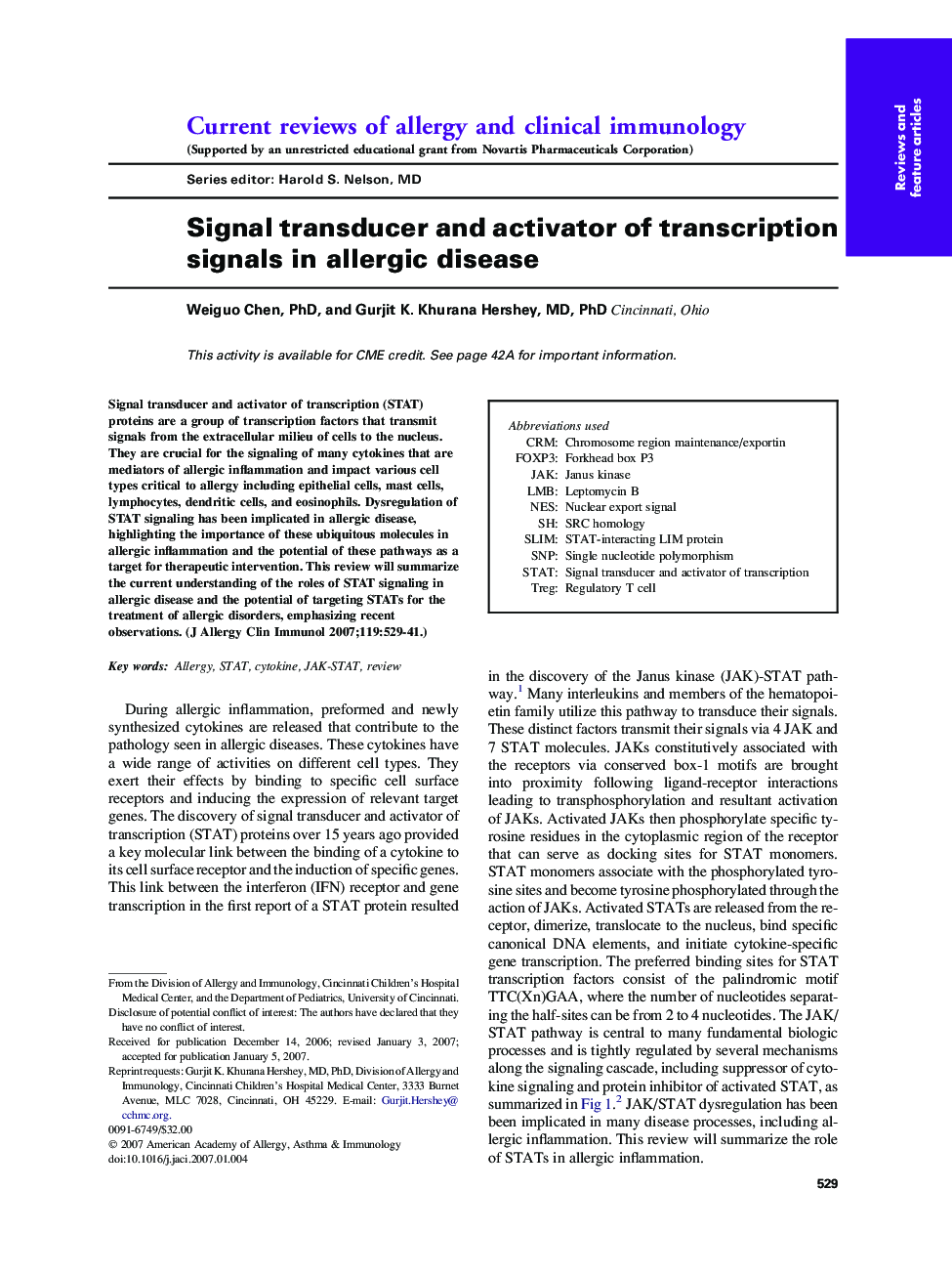 Signal transducer and activator of transcription signals in allergic disease