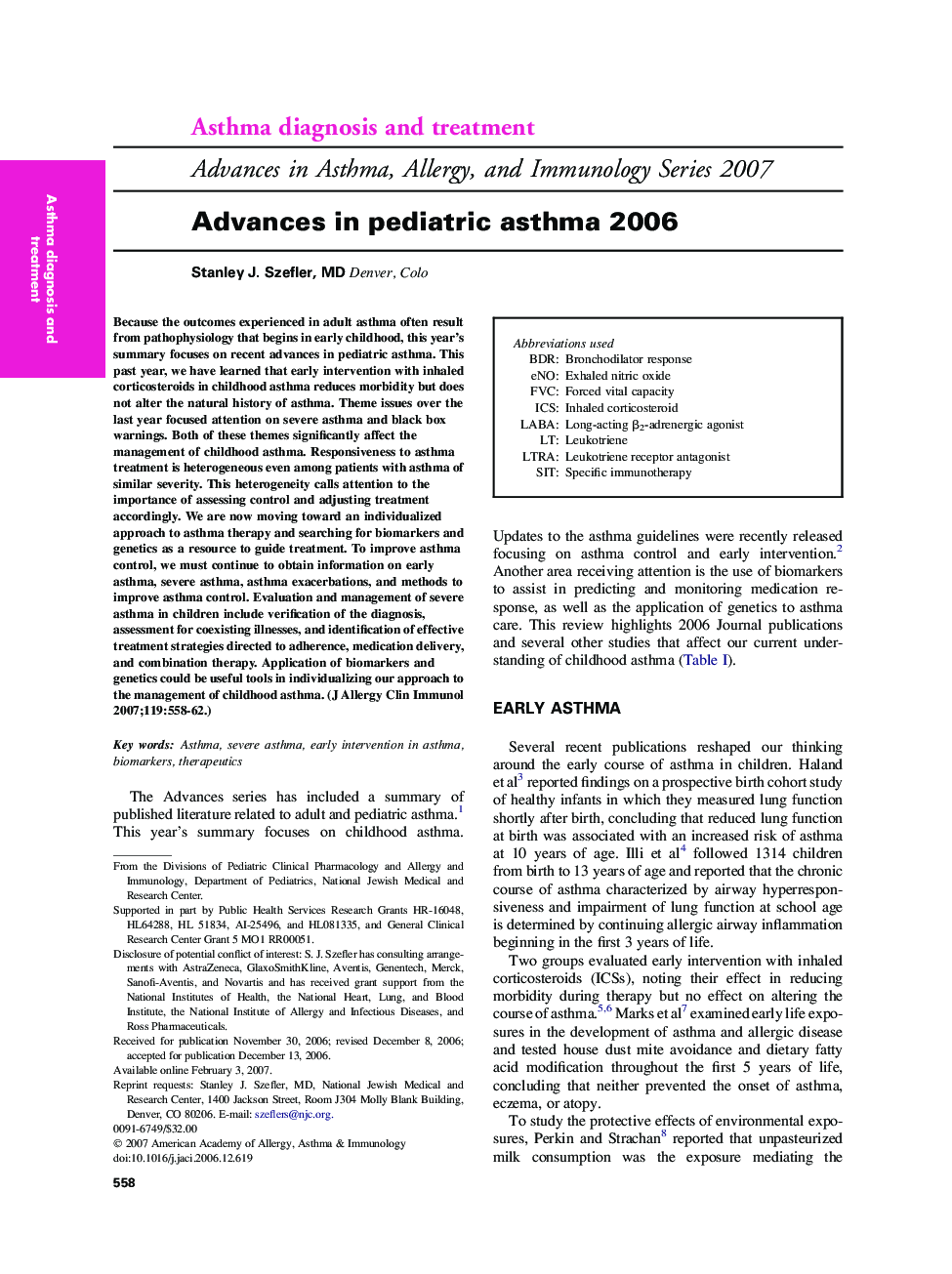 Advances in pediatric asthma 2006 