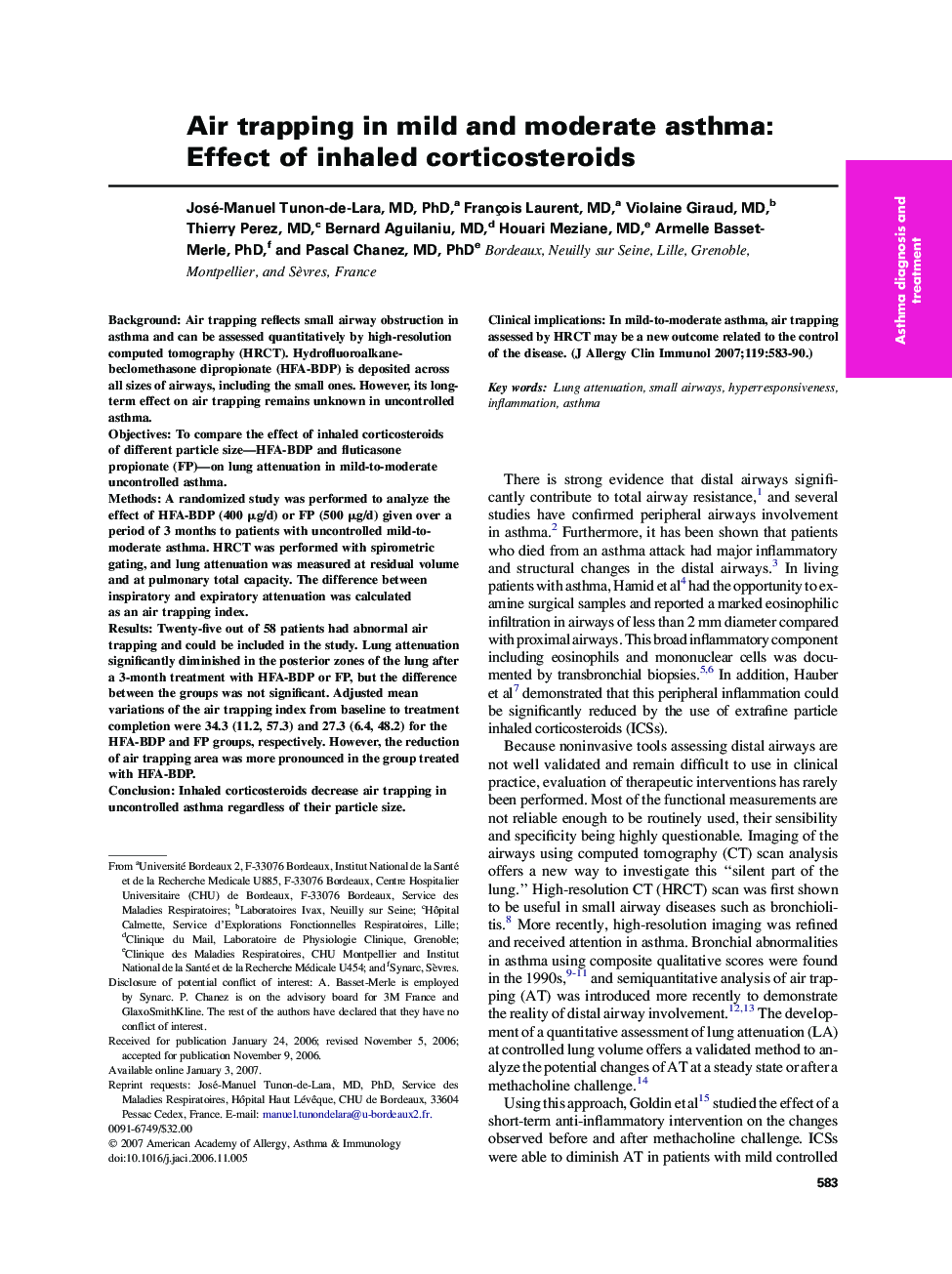 Air trapping in mild and moderate asthma: Effect of inhaled corticosteroids 