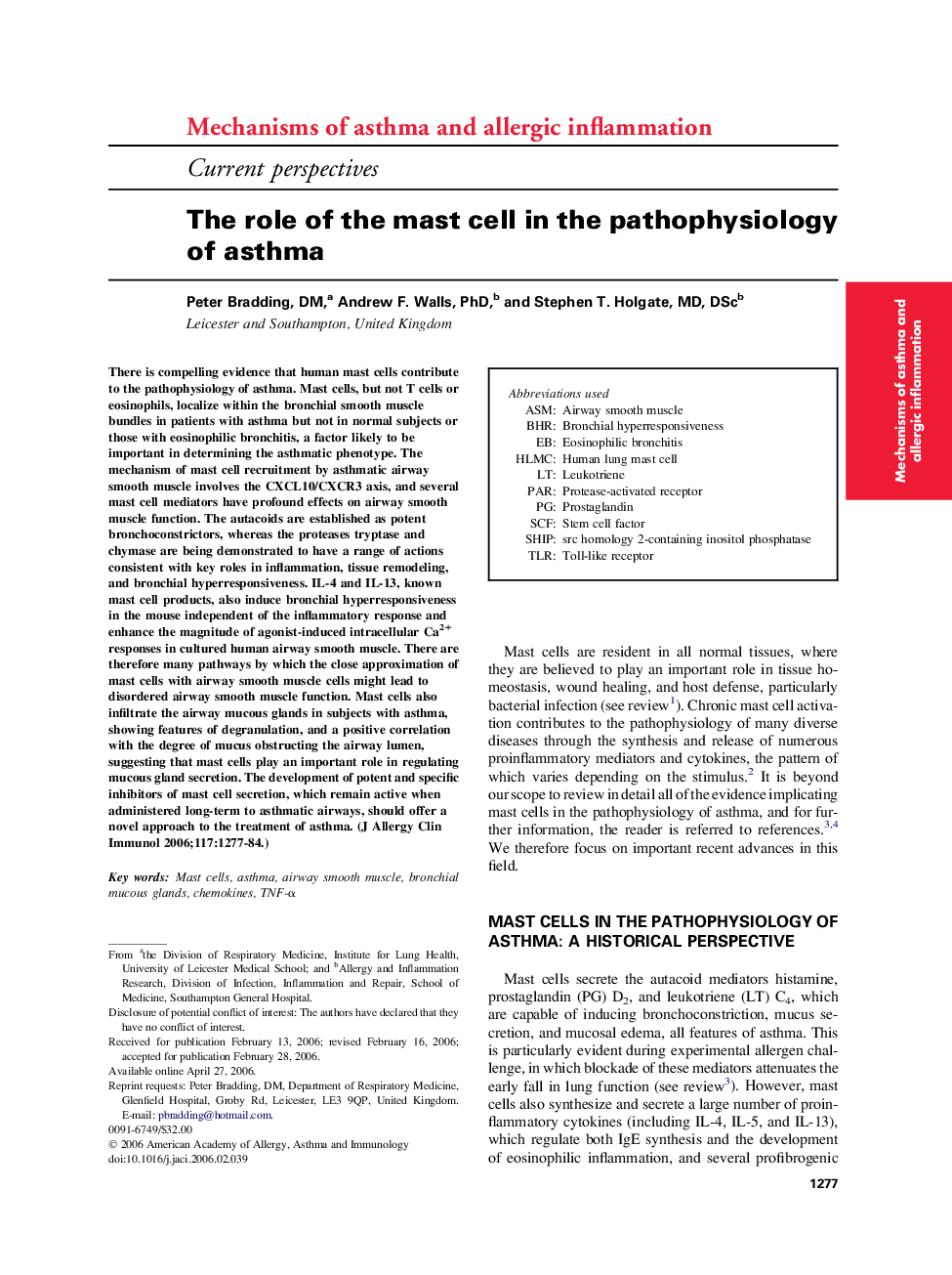 The role of the mast cell in the pathophysiology of asthma 