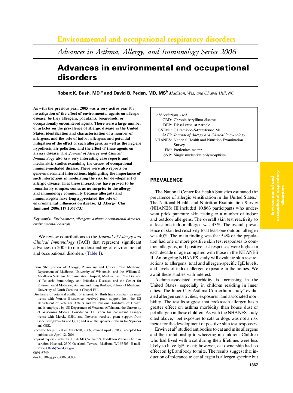 Advances in environmental and occupational disorders 