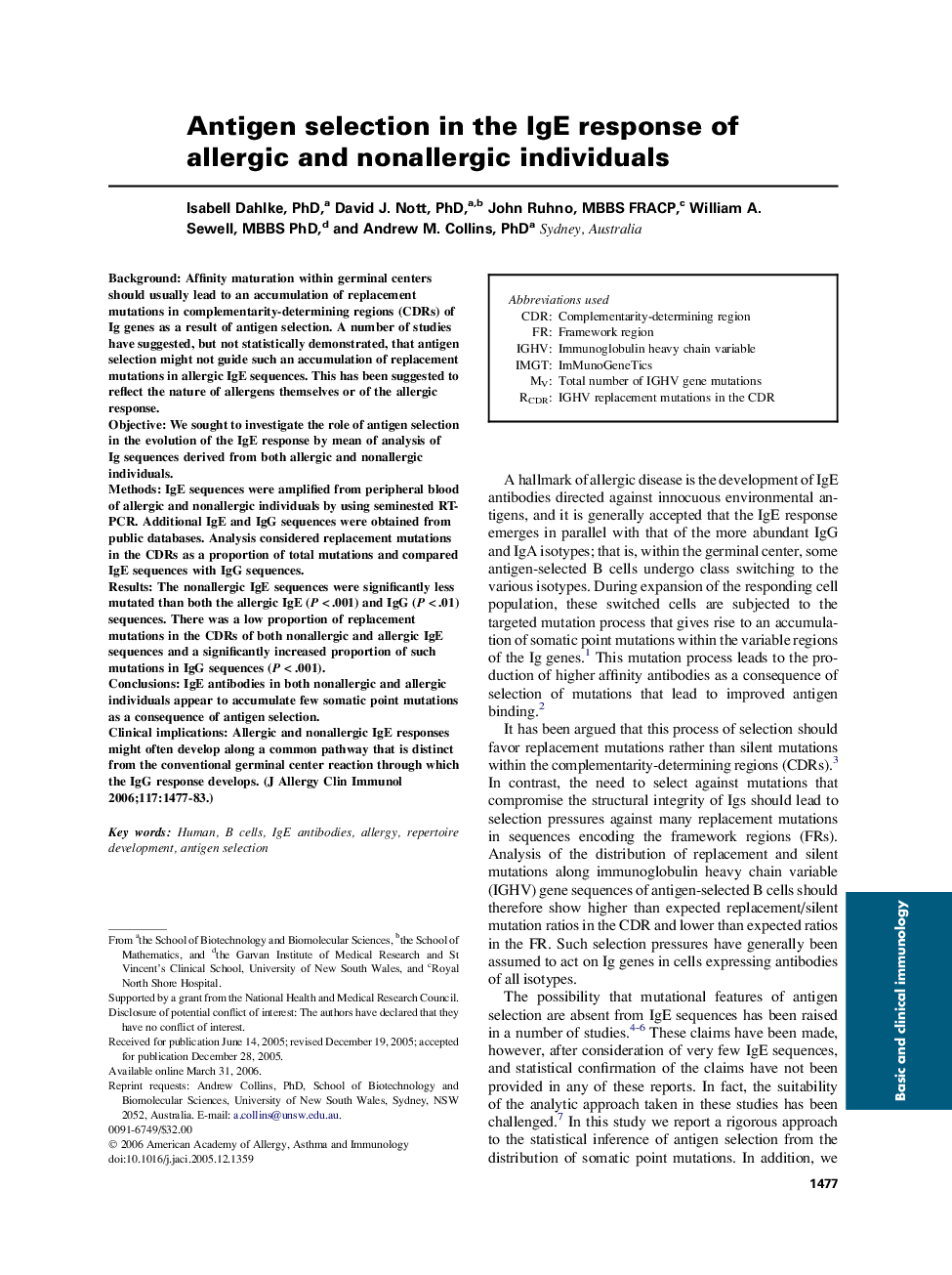 Antigen selection in the IgE response of allergic and nonallergic individuals 