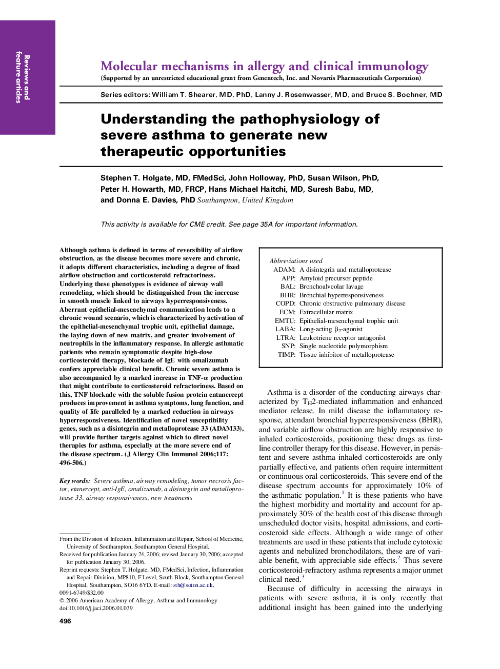 Understanding the pathophysiology of severe asthma to generate new therapeutic opportunities 