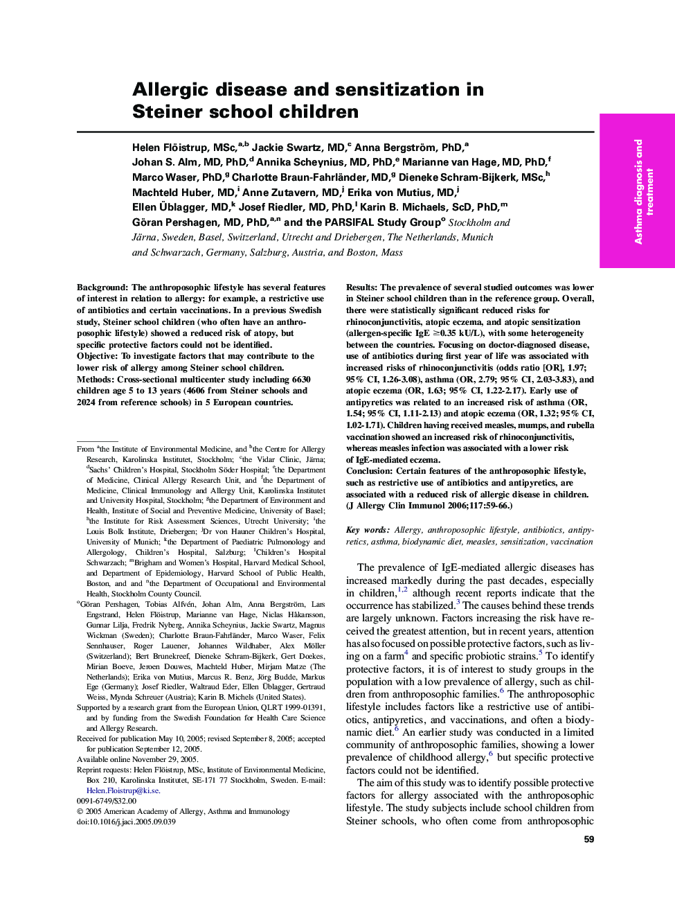 Allergic disease and sensitization in Steiner school children 