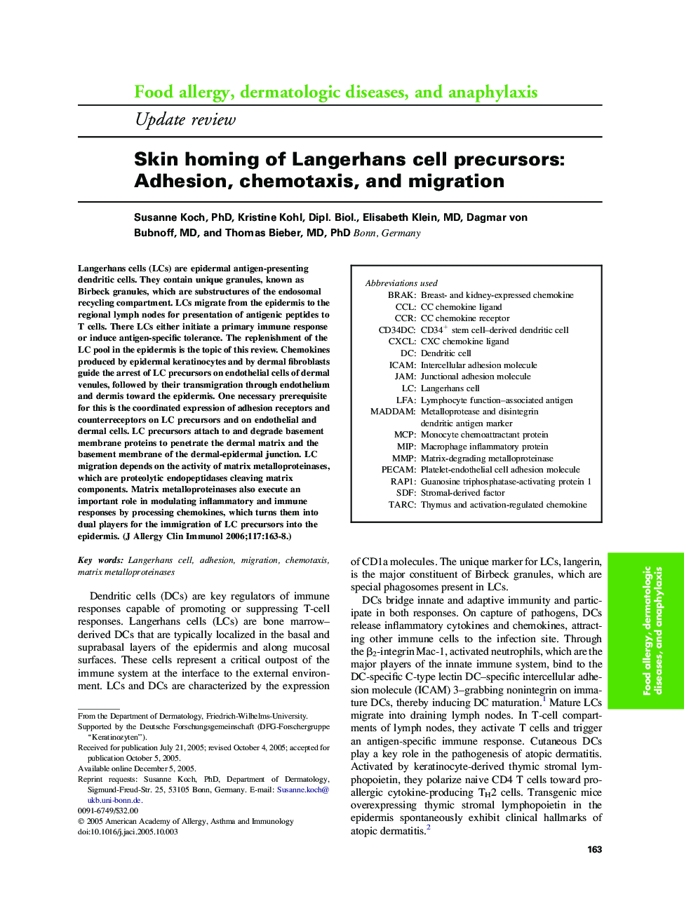 Skin homing of Langerhans cell precursors: Adhesion, chemotaxis, and migration 