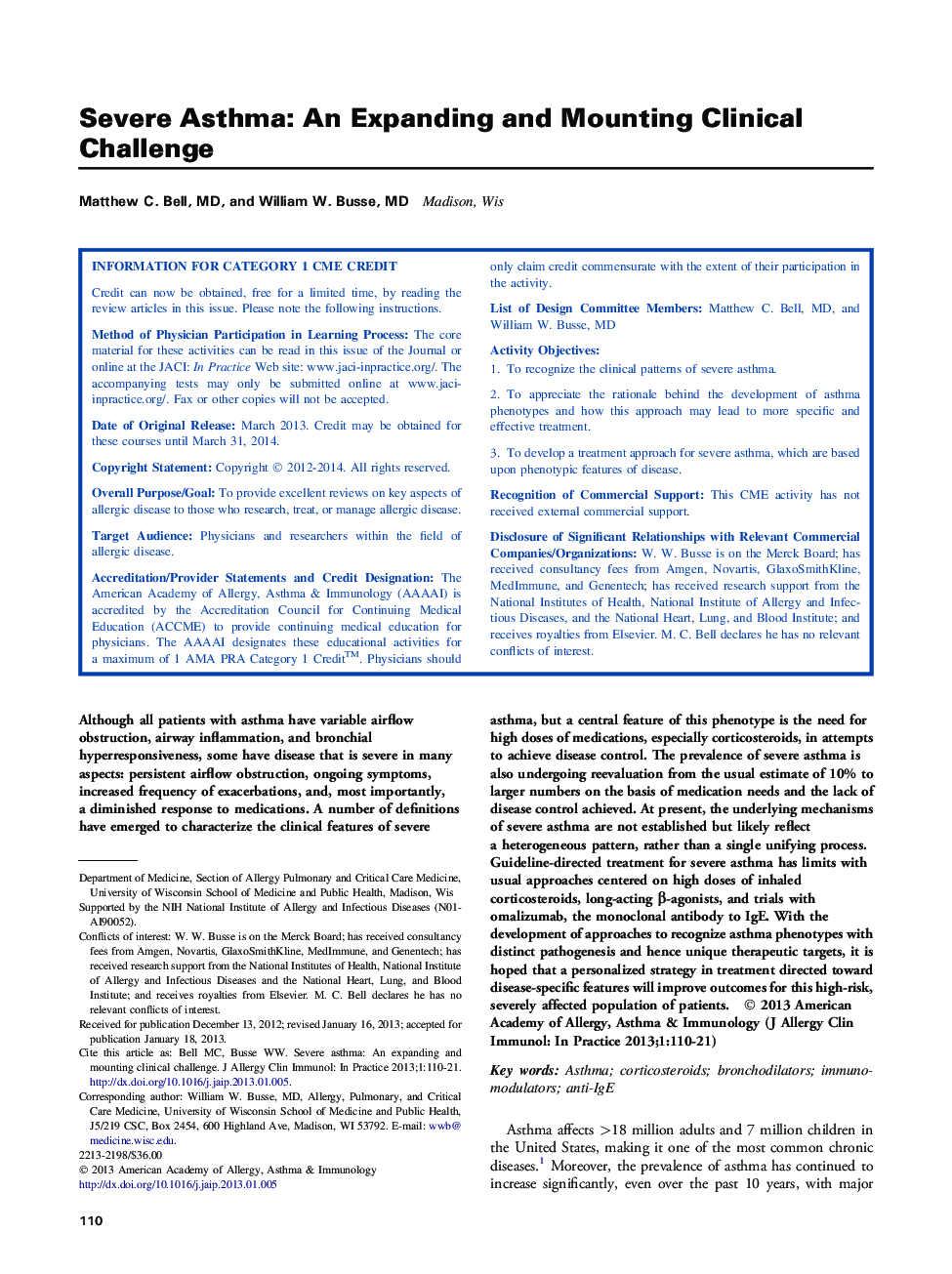 Severe Asthma: An Expanding and Mounting Clinical Challenge