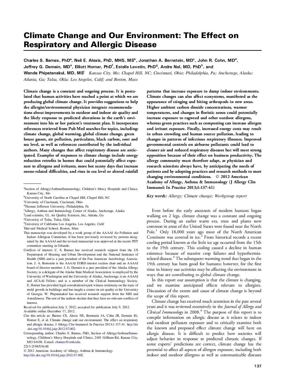 Climate Change and Our Environment: The Effect on Respiratory and Allergic Disease