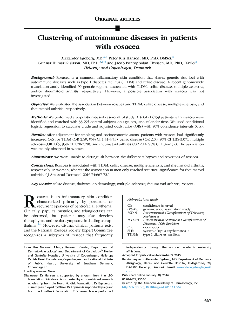 Clustering of autoimmune diseases in patients with rosacea