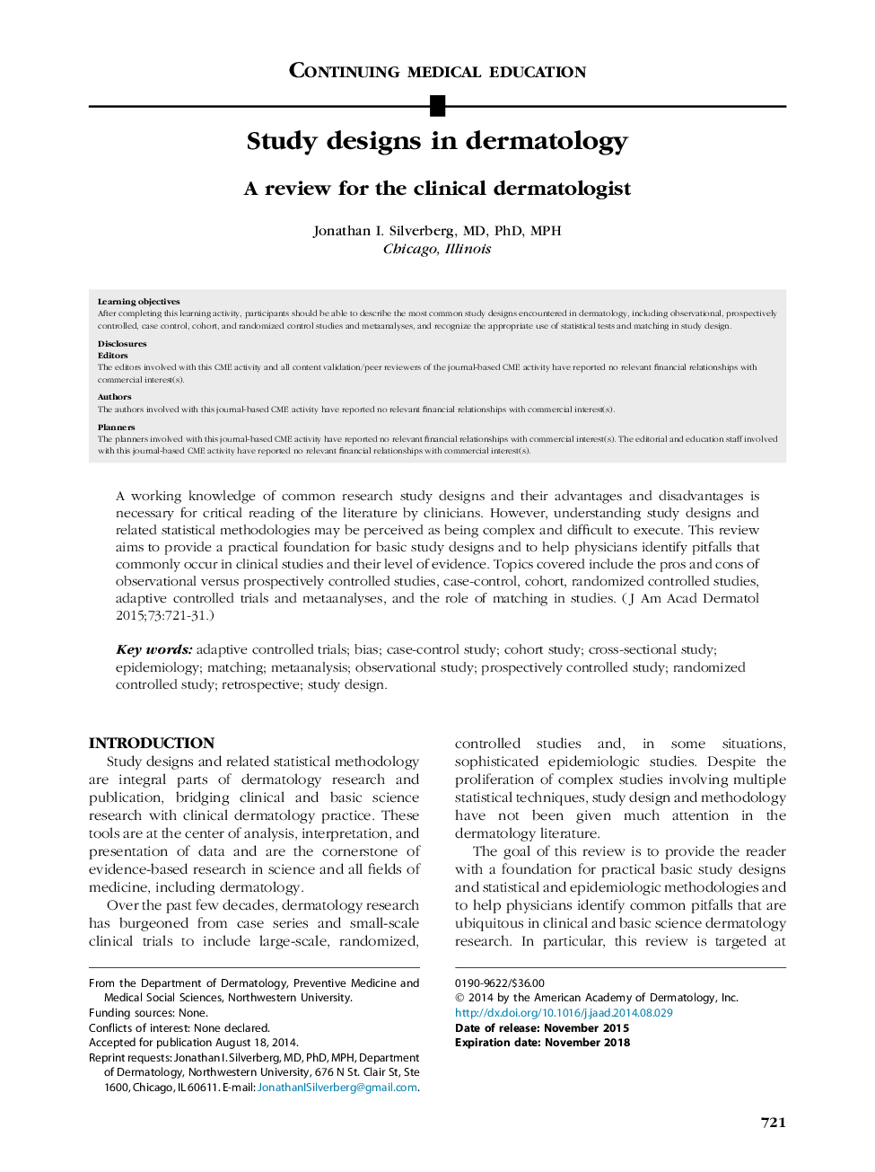 Study designs in dermatology : A review for the clinical dermatologist