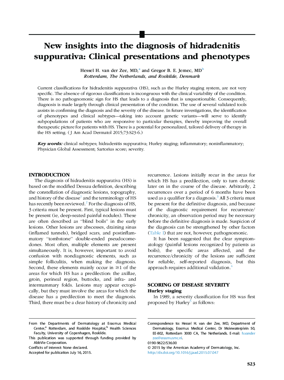 New insights into the diagnosis of hidradenitis suppurativa: Clinical presentations and phenotypes 