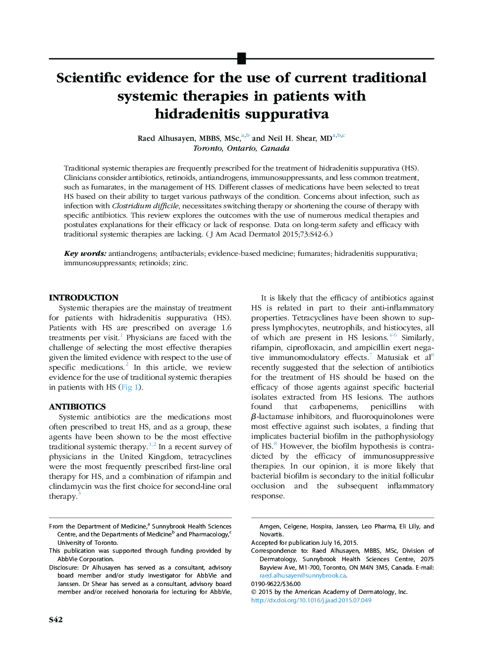 شواهد علمی برای استفاده از درمان های سیستمیک فعلی سنتی در بیماران مبتلا به هیدرادنیت سوپوراتیوا 