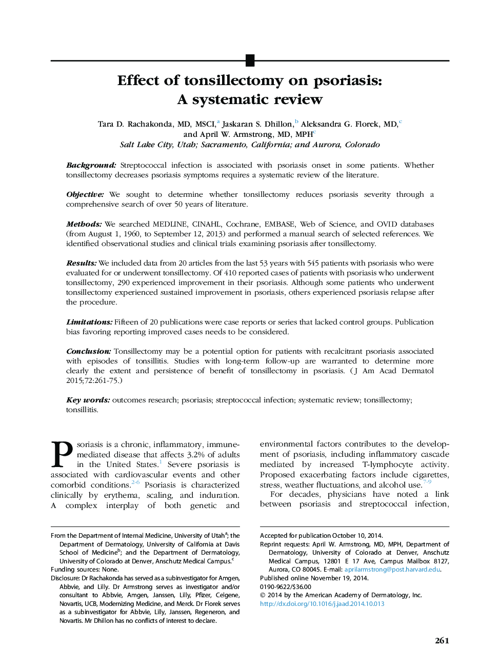 Effect of tonsillectomy on psoriasis: A systematic review 