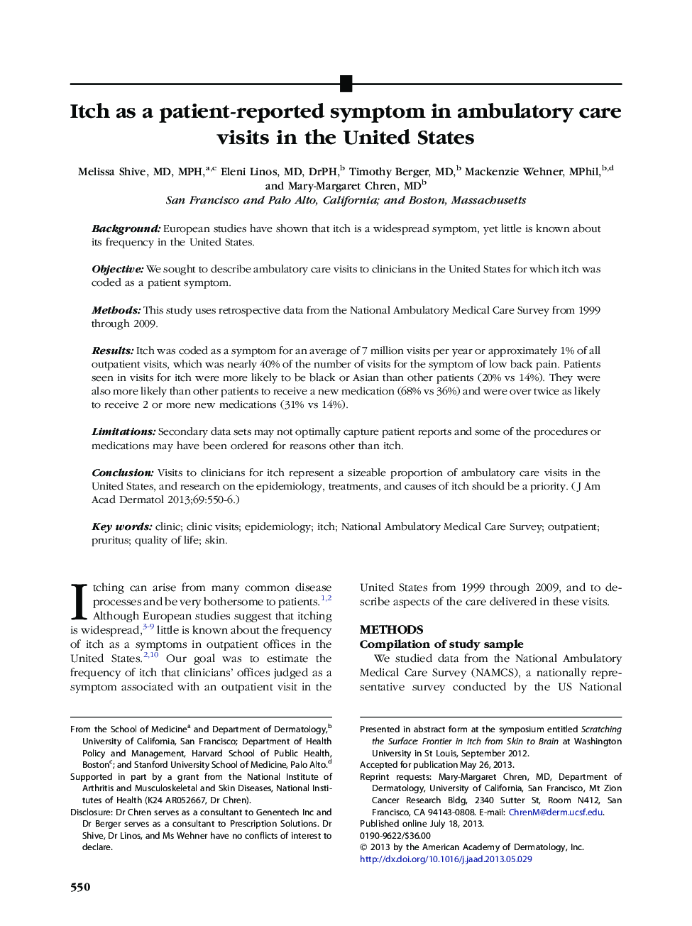 Itch as a patient-reported symptom in ambulatory care visits in the United States 