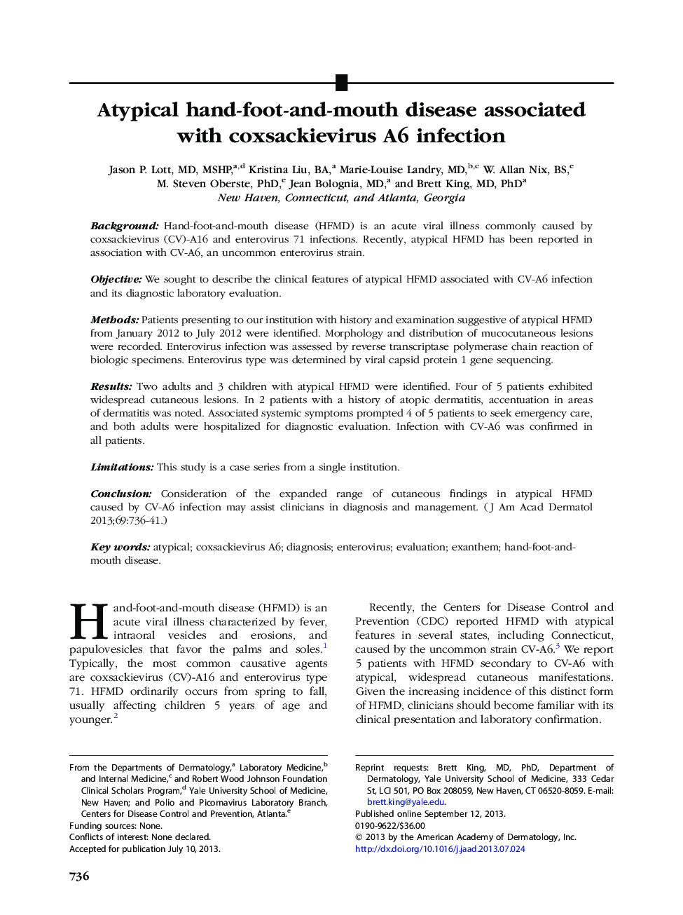 Atypical hand-foot-and-mouth disease associated with coxsackievirus A6 infection 