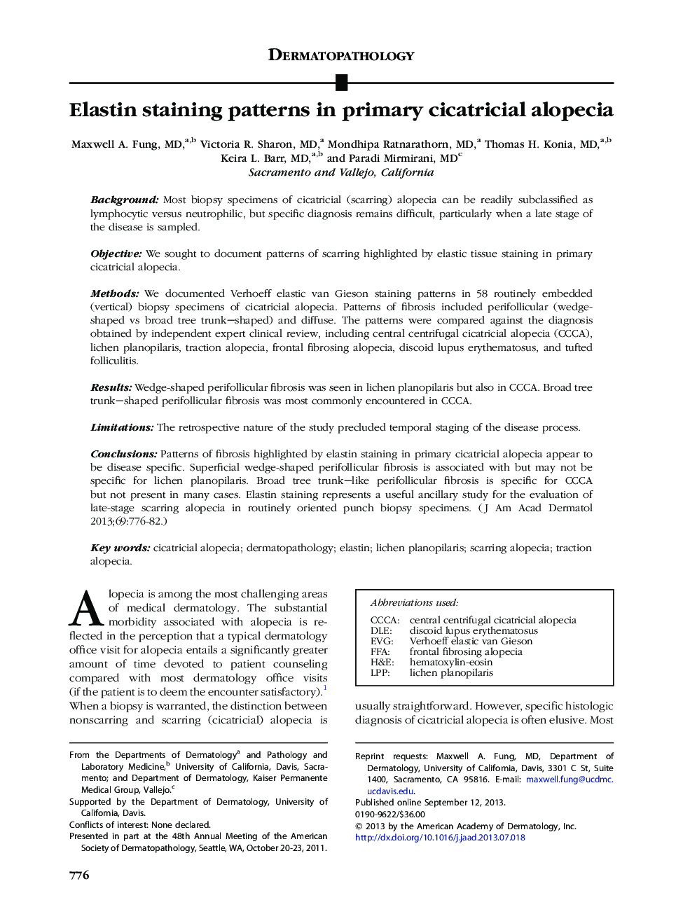 Elastin staining patterns in primary cicatricial alopecia 