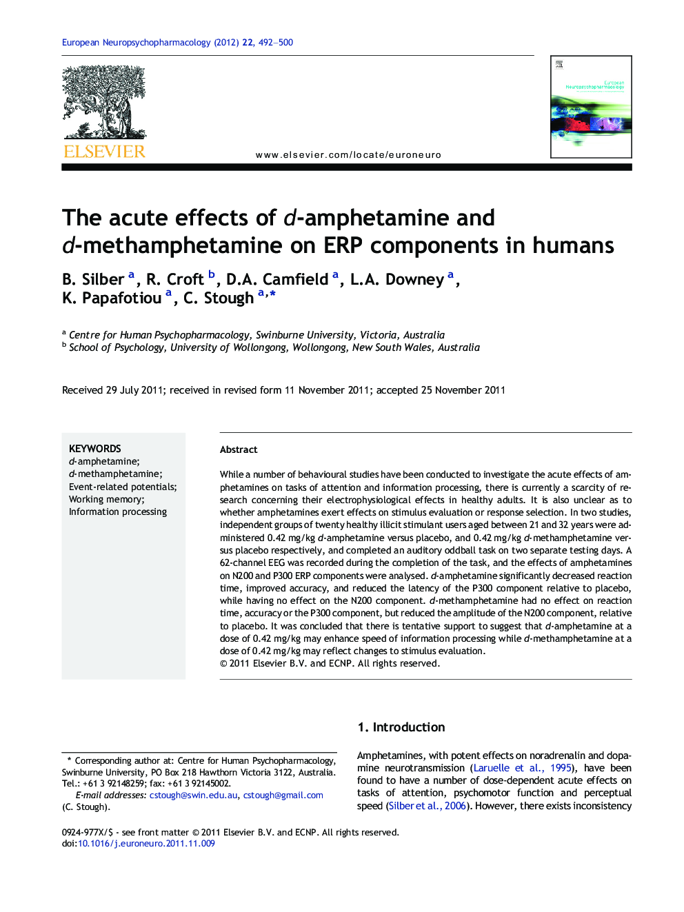 The acute effects of d-amphetamine and d-methamphetamine on ERP components in humans
