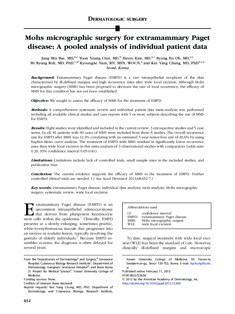 Mohs micrographic surgery for extramammary Paget disease: A pooled analysis of individual patient data 