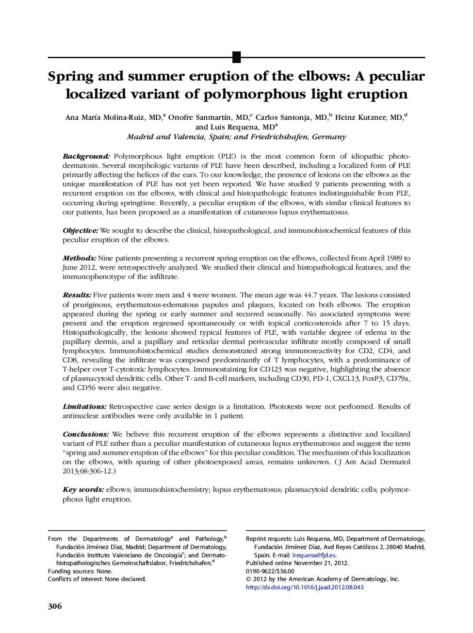 Spring and summer eruption of the elbows: A peculiar localized variant of polymorphous light eruption 