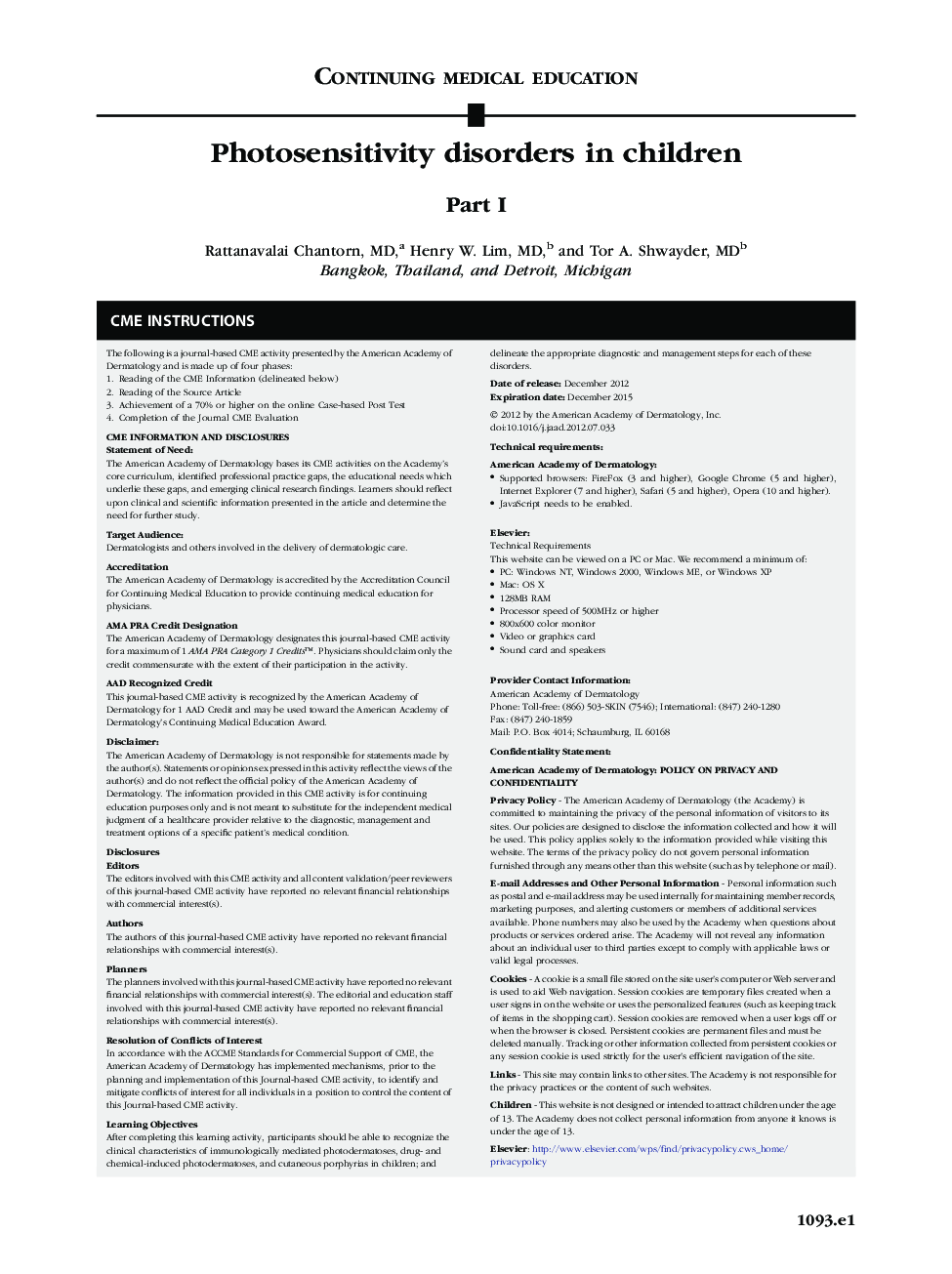 Photosensitivity disorders in children