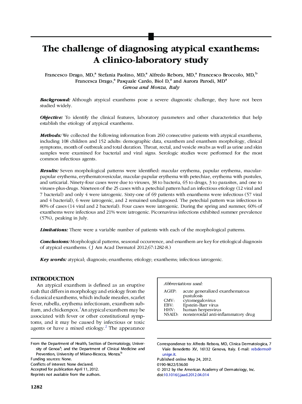 The challenge of diagnosing atypical exanthems: A clinico-laboratory study 